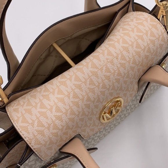 Michael Kors Carmen Medium Logo and Faux Leather Belted Satchel - Picture 7 of 16